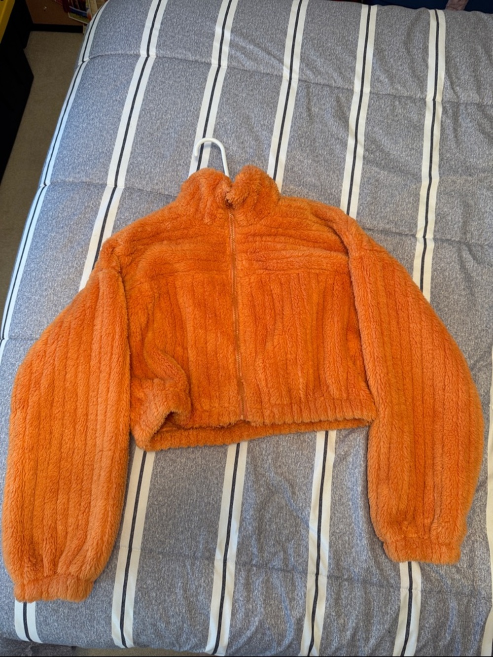 Cropped Orange Sherpa Zip Jacket
